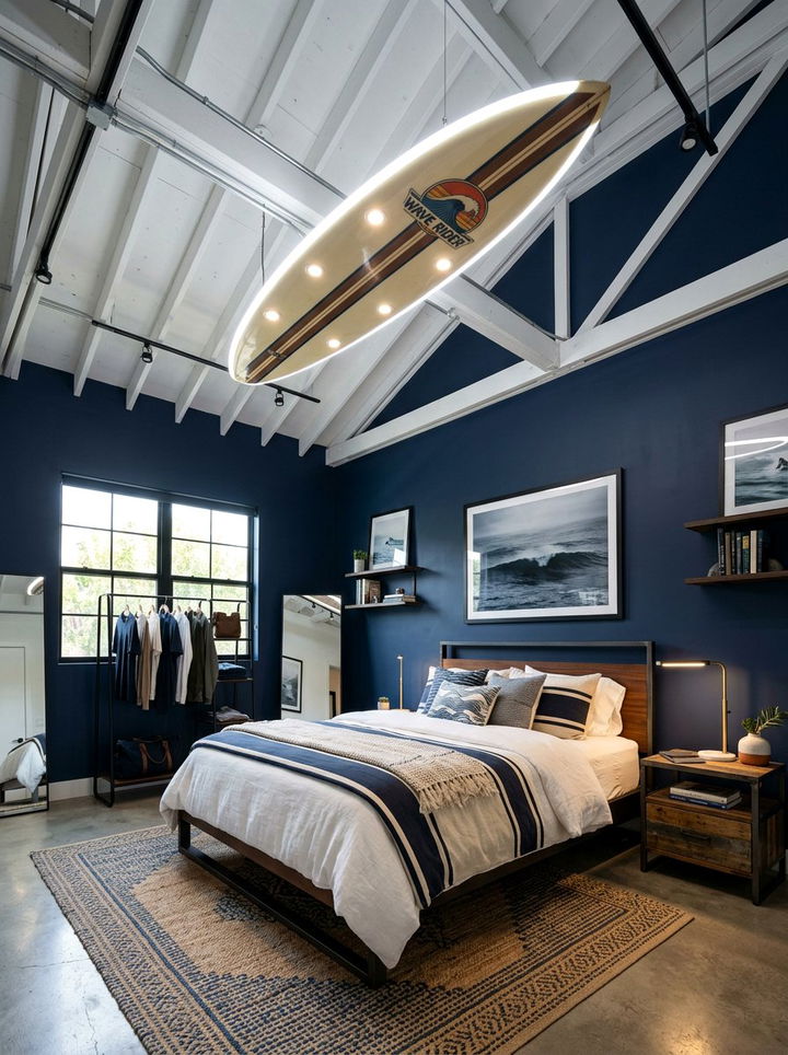 Surfboard Ceiling Light - 30 surfing bedroom ideas