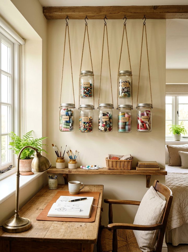 Suspended Glass Jar - 30 bedroom hanging storage ideas