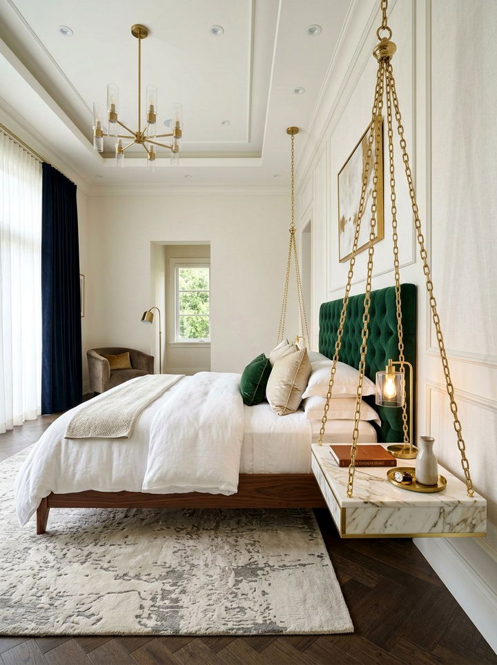 Suspended Nightstand Table - 30 bedroom hanging storage ideas