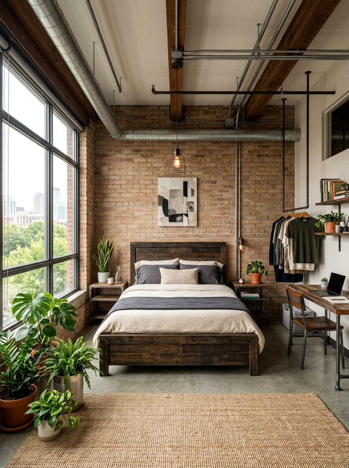 Sustainable Industrial Bedroom - 30 exposed ductwork bedroom ideas