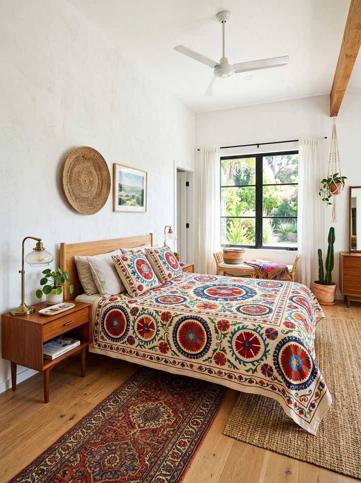 Suzani Style Bedspread - 30 embroidered bedroom ideas