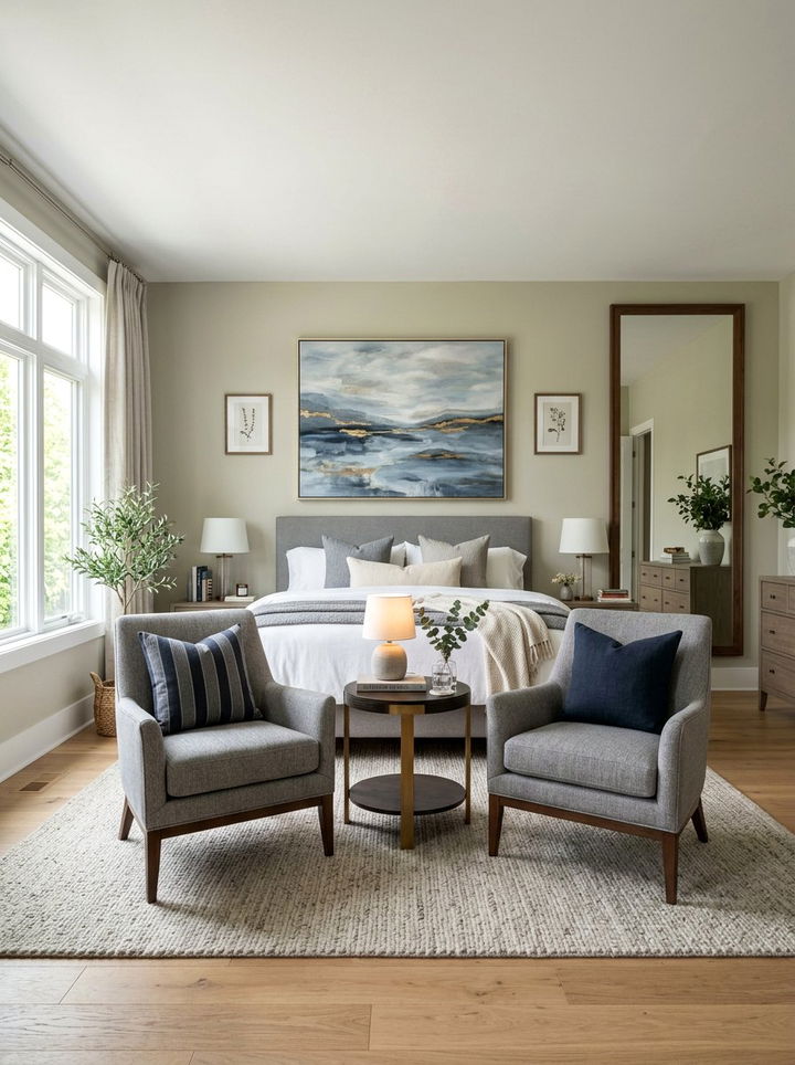 Symmetrical Twin Chairs - 30 bedroom seating arrangements ideas