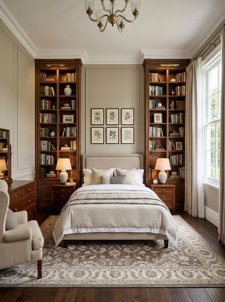 Symmetrical wall shelving - 30 bedroom book displays