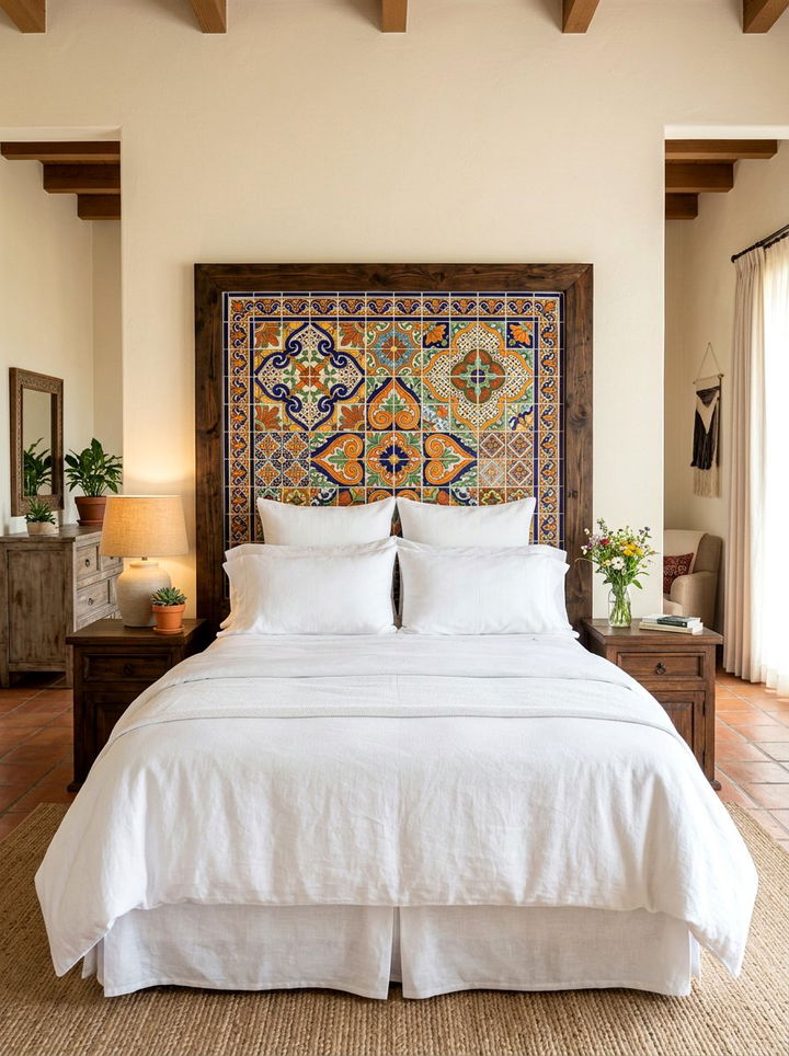 Talavera Tile Headboard - 30 Mexican bedroom ideas