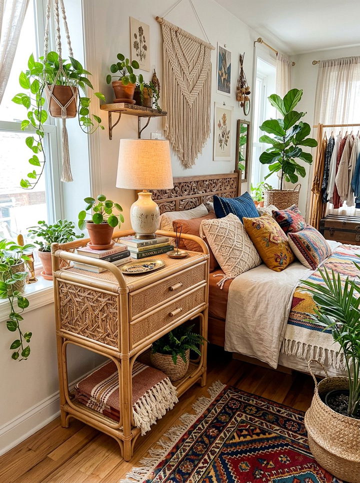 Tall Boho Rattan Nightstand - 30 bedroom tall nightstands