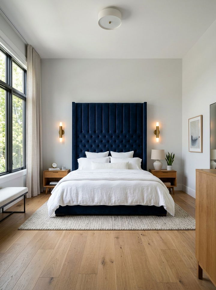 Tall Velvet Headboard Bedroom - 30 high ceiling bedroom ideas