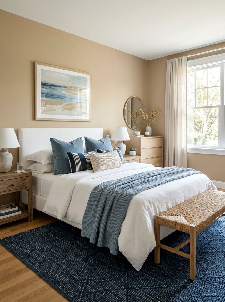 Tan Bedroom With Blue Decor - 30 warm tan bedroom ideas