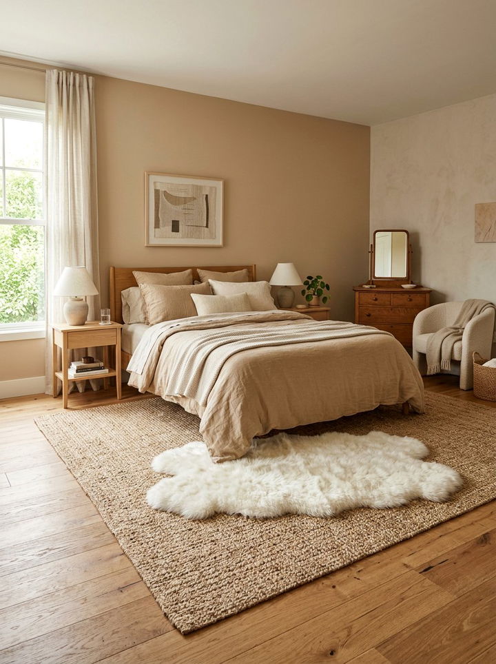 Tan Bedroom With Layered Rugs - 30 warm tan bedroom ideas