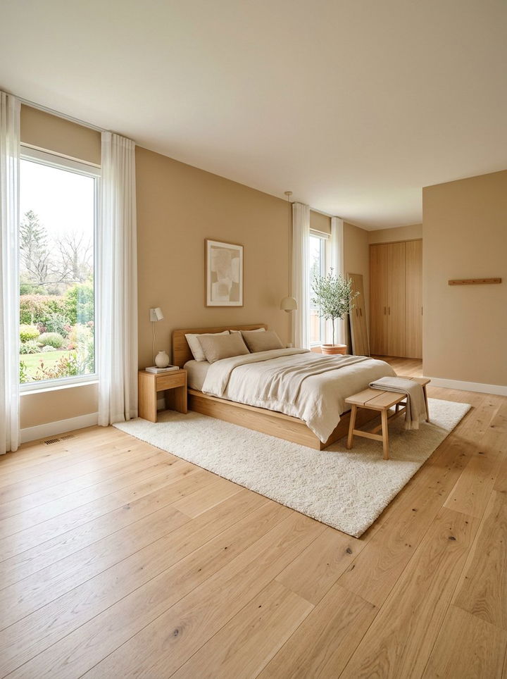 Tan Bedroom With White Oak Flooring - 30 warm tan bedroom ideas