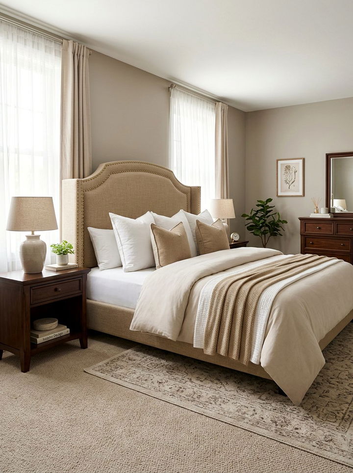 Tan Linen Nailhead Headboard - 30 bedroom linen headboards