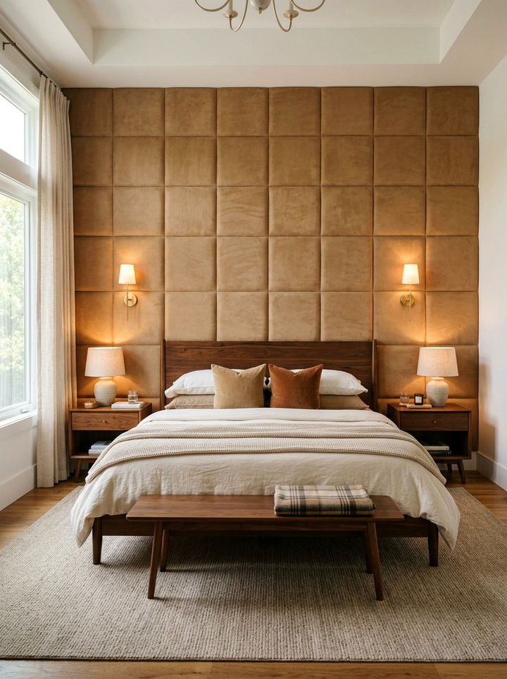 Tan Suede Accent Wall - 30 suede bedroom ideas
