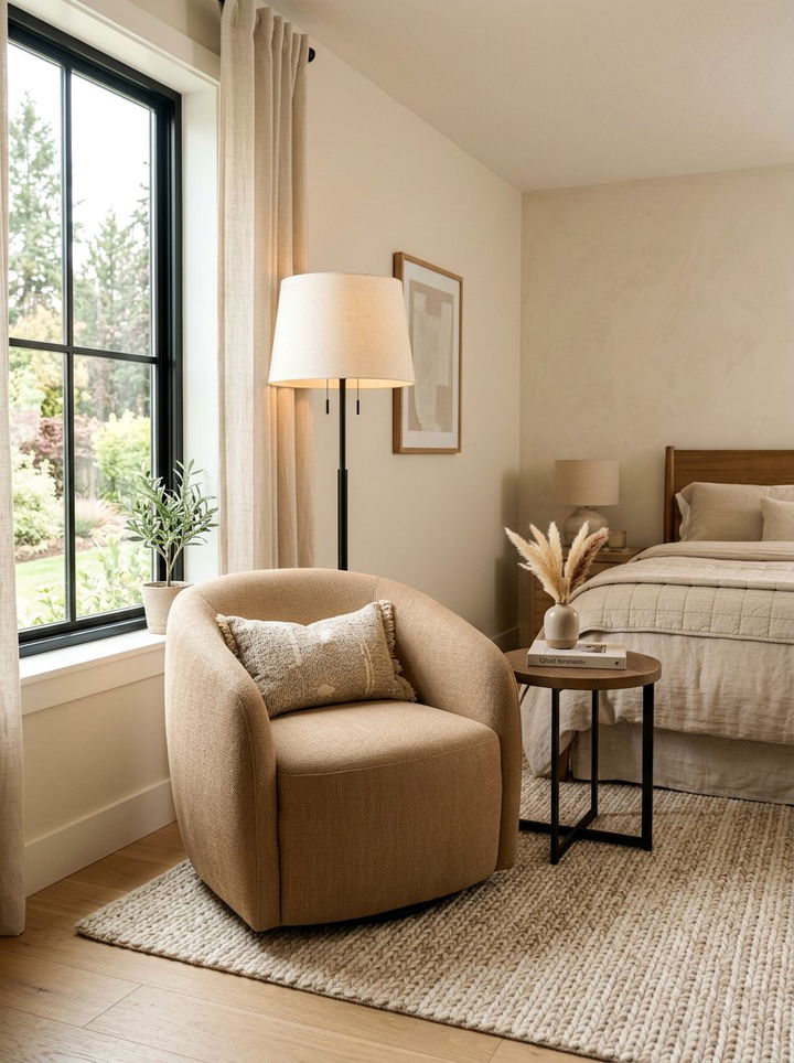 Tan accent chair - 30 beige bedroom furniture ideas