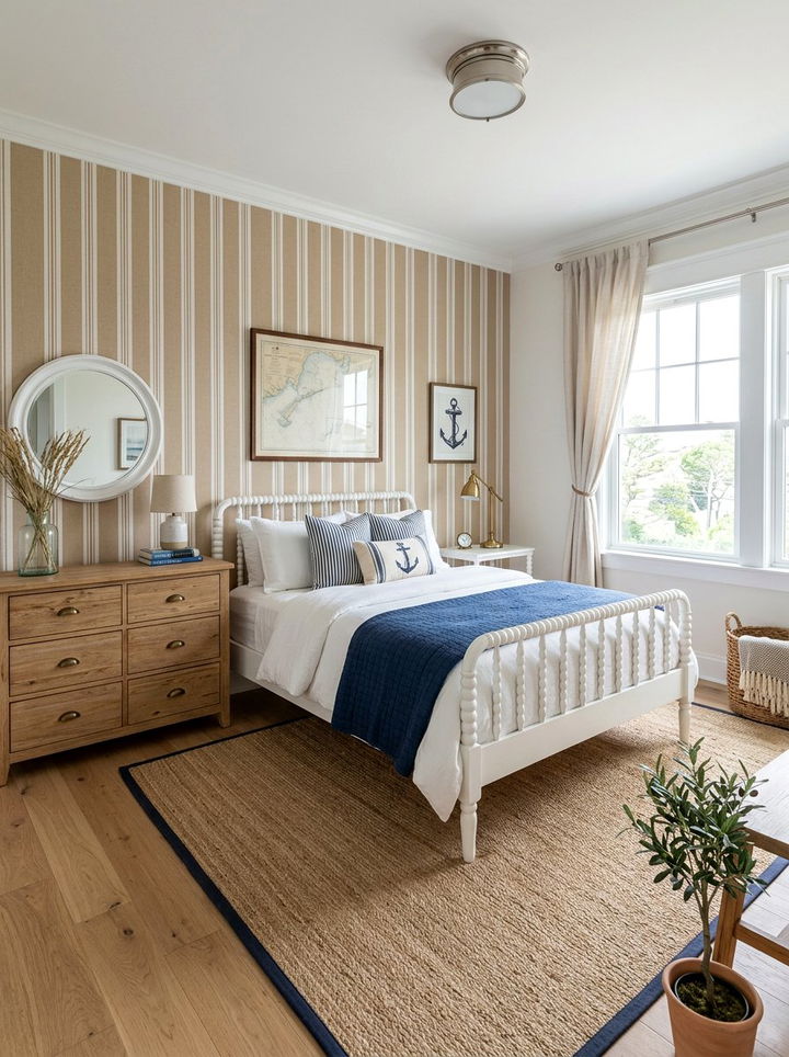 Tan stripe wallpaper - 30 bedroom neutral wallpapers