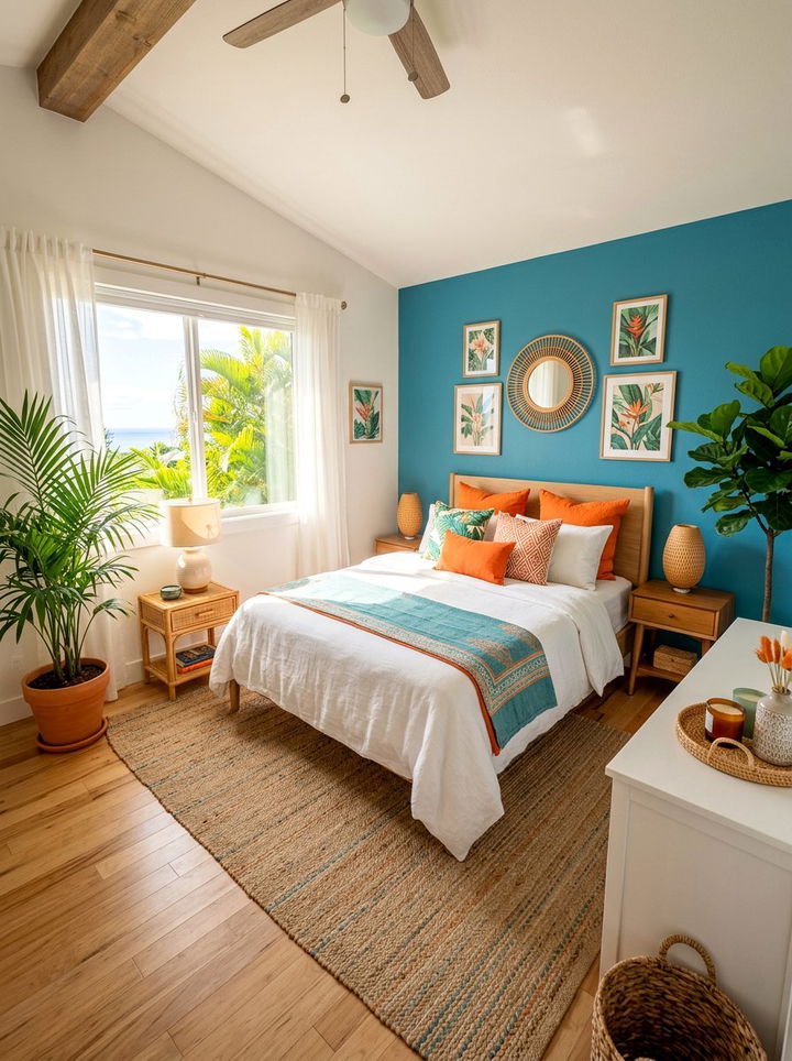 Tangerine and teal bedroom - 30 sunset inspired bedroom color ideas