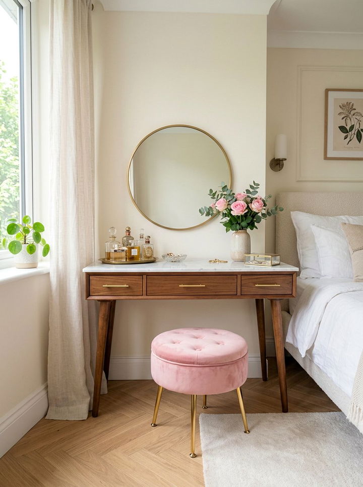 Tapered Leg Vanity Desk - 30 mid-century glam bedroom ideas