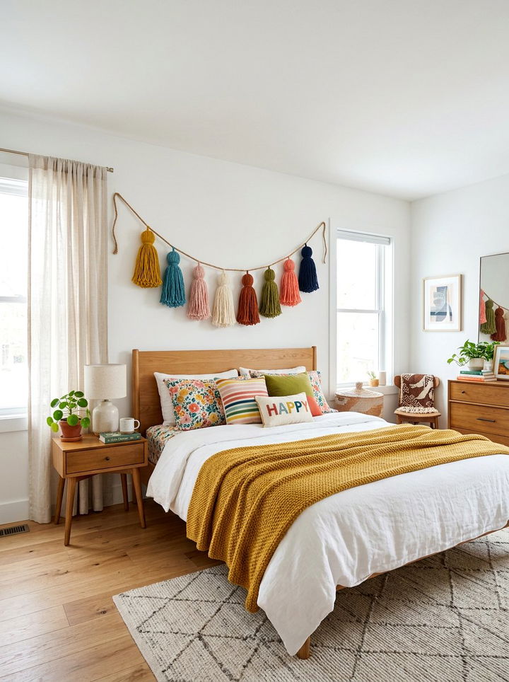 Tassel Garland Wall Decor - 30 DIY bedroom decor ideas