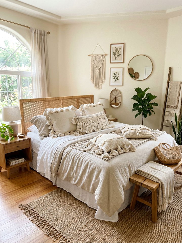 Tassel Pillow Decor - 30 bohemian white bedroom ideas