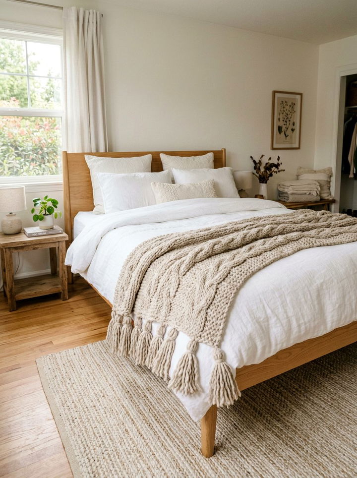 Tasseled Throw Blanket - 30 bohemian beige bedroom ideas