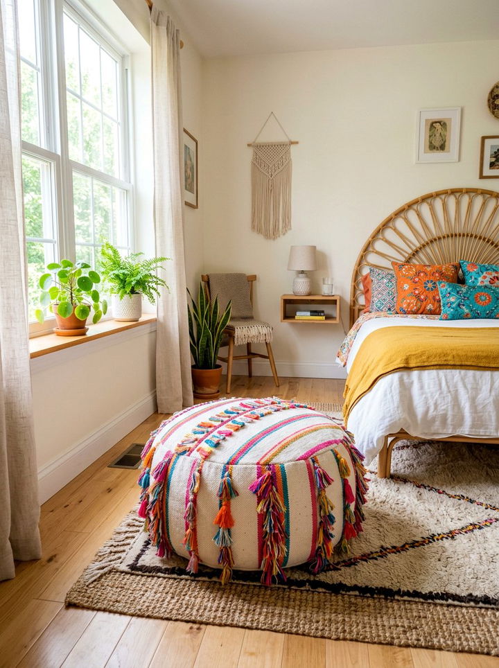 Tasseled floor pouf - 30 bedroom poufs