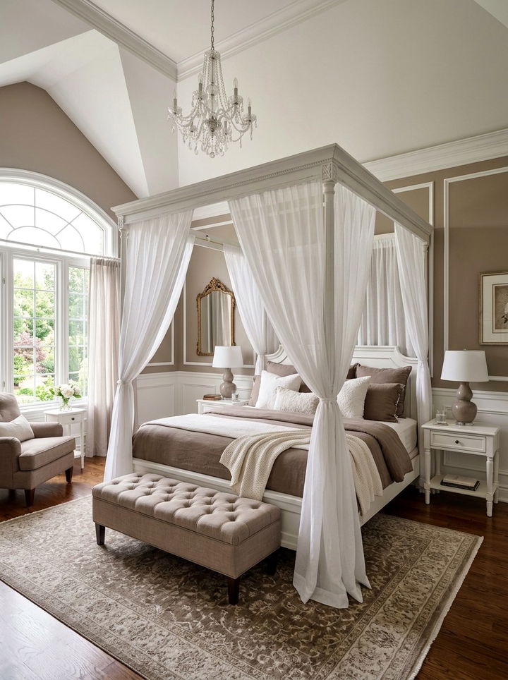 Taupe And White Bedroom With Canopy Bed - 30 taupe and white bedroom ideas