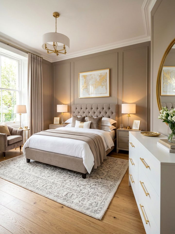Taupe And White Bedroom With Gold Hardware - 30 taupe and white bedroom ideas