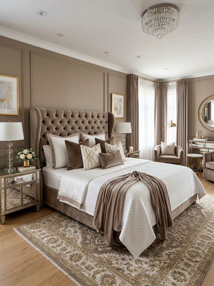 Taupe And White Bedroom With Velvet Textures - 30 taupe and white bedroom ideas