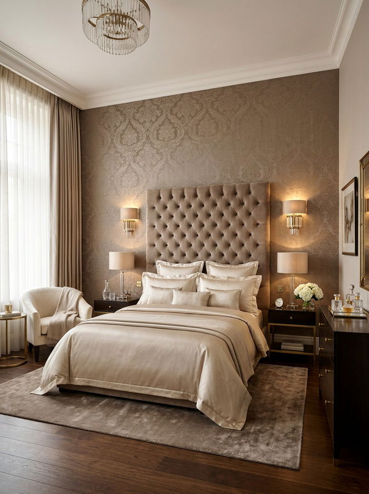 Taupe silk wallpaper - 30 bedroom neutral wallpapers