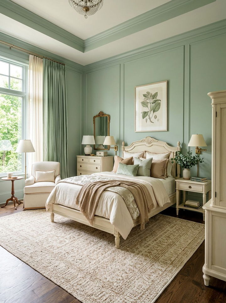 Tea green bedroom - 30 traditional green bedroom ideas
