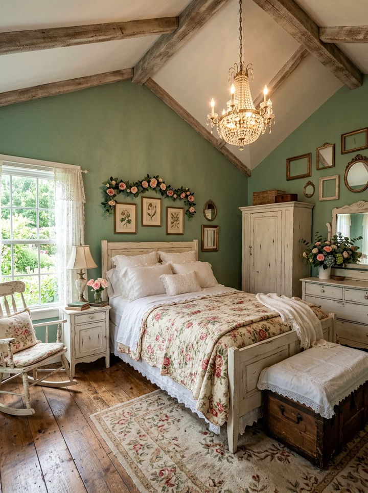Tea green shabby chic rustic bedroom - 30 rustic green bedroom ideas