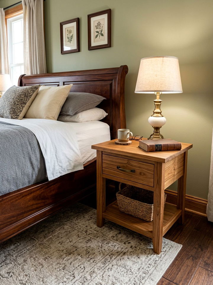 Teak Wood Nightstand - 30 British colonial bedroom ideas