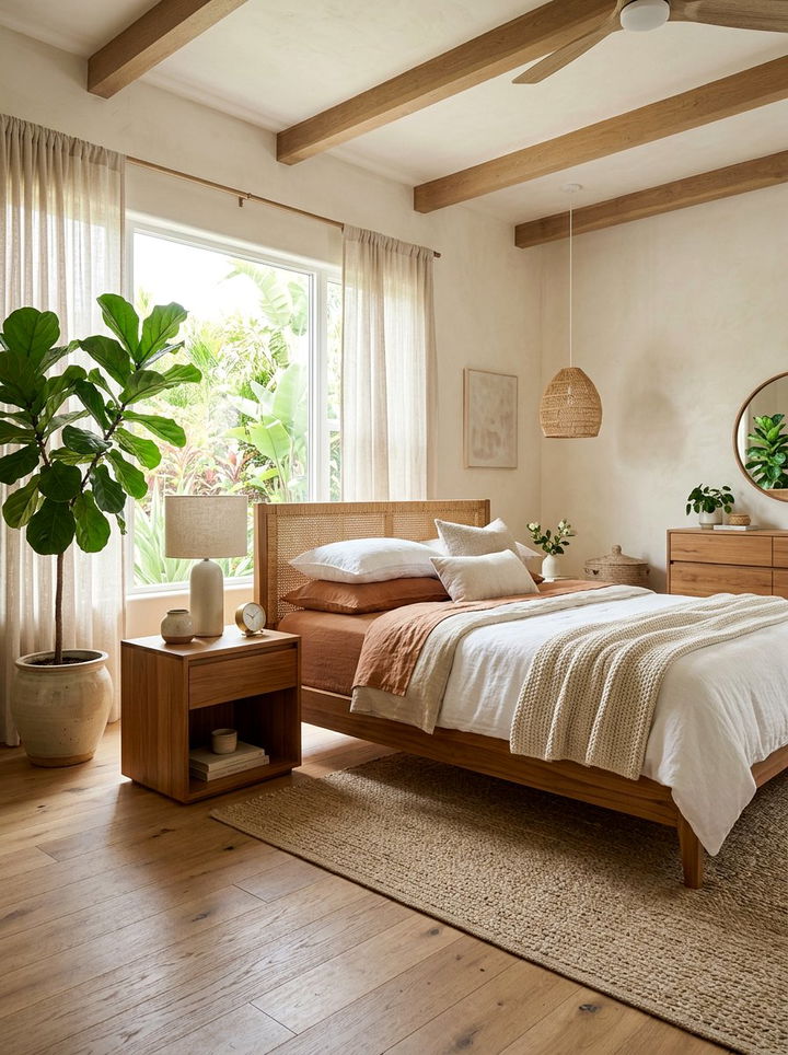 Teak Wood Nightstand - 30 Caribbean bedroom ideas