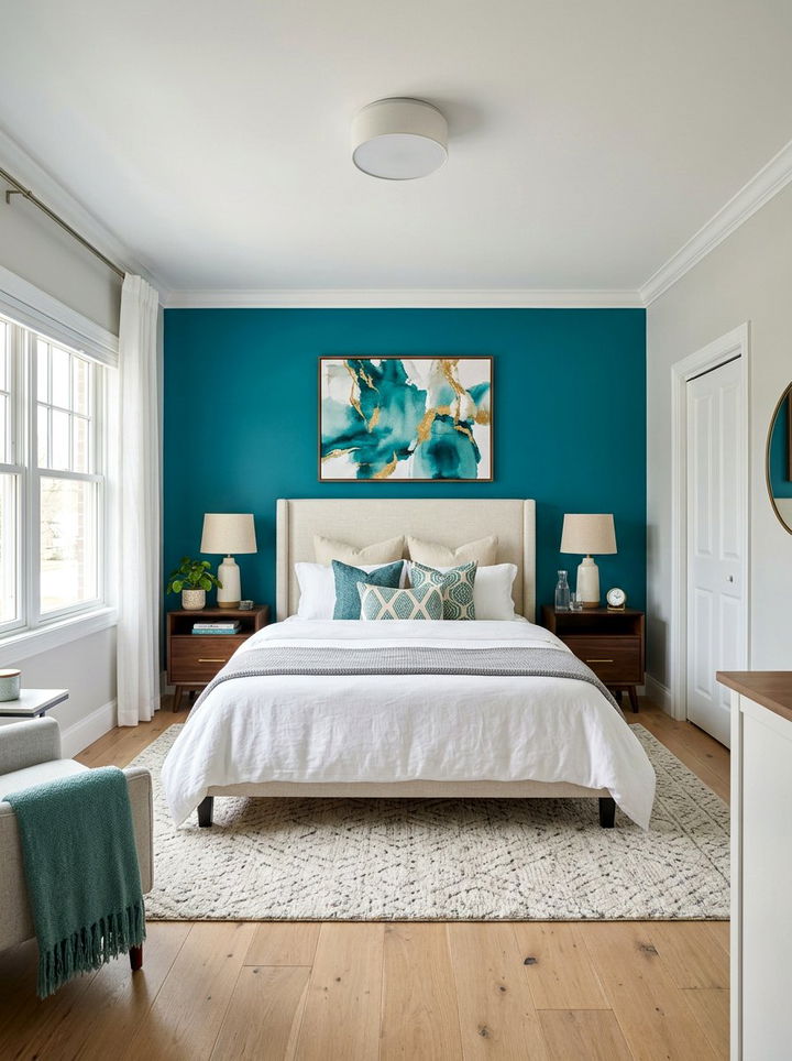 Teal Accent Wall Bedroom - 30 ocean blue bedroom ideas