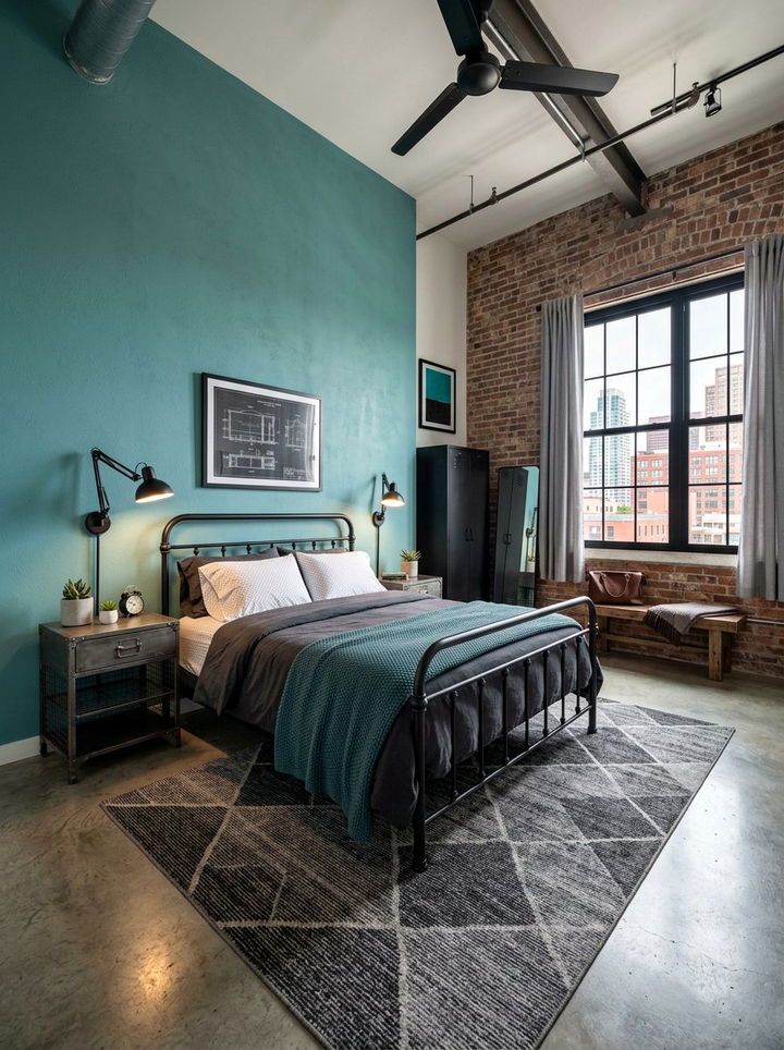 Teal And Black Industrial Bedroom - 30 cool teal bedroom ideas