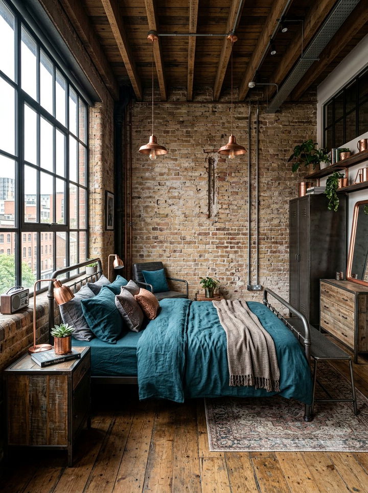 Teal And Copper Industrial Bedroom - 30 teal bedroom decor ideas
