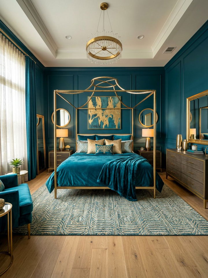 Teal And Gold Accents - 30 teal bedroom ideas
