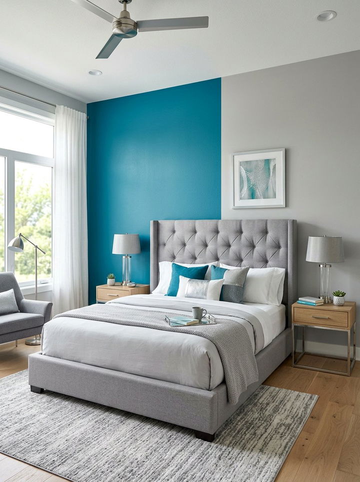 Teal And Light Gray Wall - 30 bedroom two tone walls