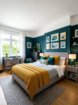 Teal And Mustard Yellow Bedroom