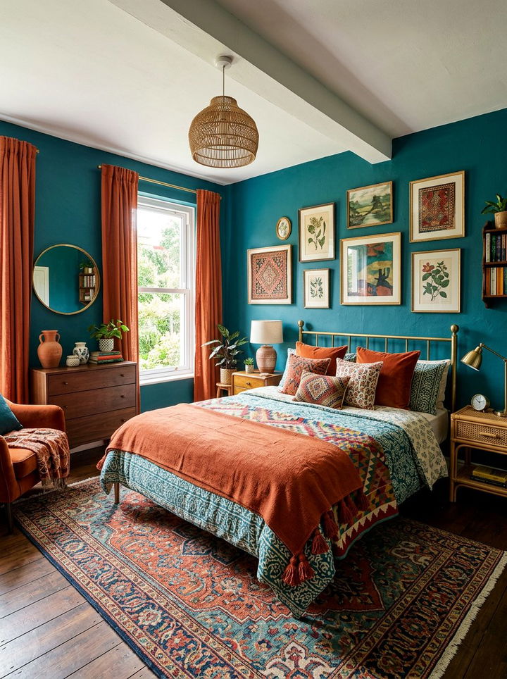Teal And Orange Eclectic Bedroom - 30 cool teal bedroom ideas