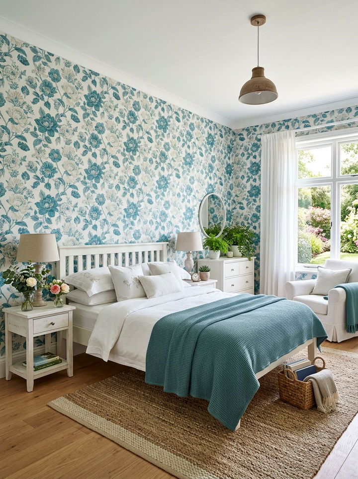 Teal And White Floral Wallpaper Bedroom - 30 teal and white bedroom ideas