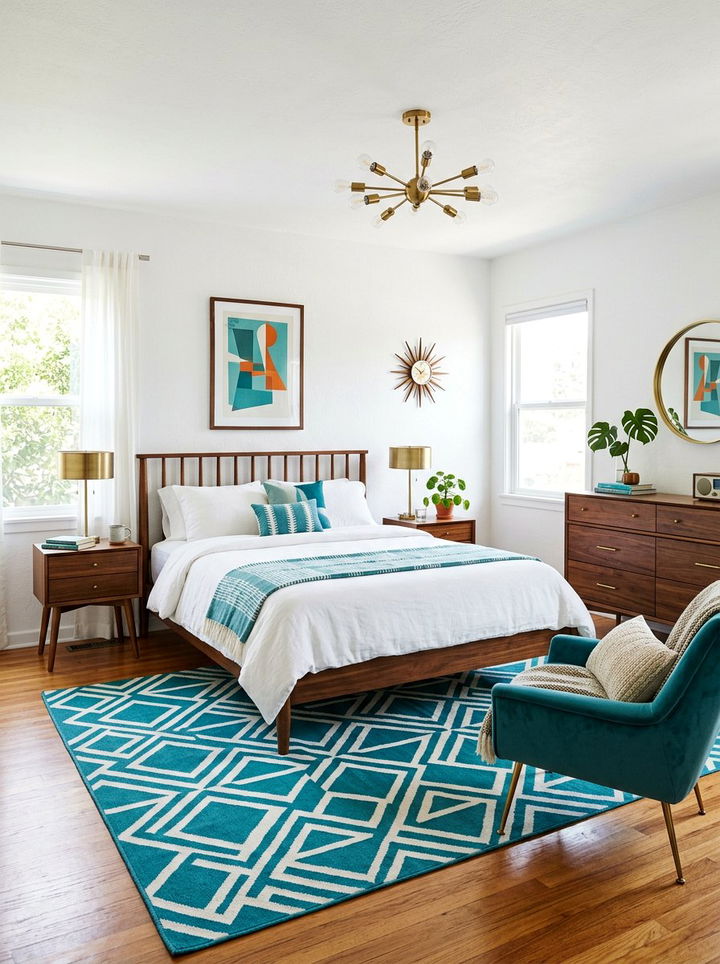 Teal And White Mid Century Modern Bedroom - 30 teal and white bedroom ideas
