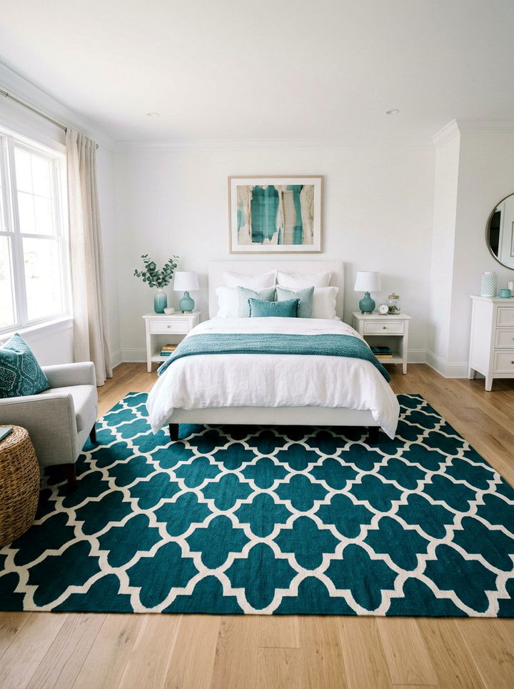 Teal And White Patterned Rug Bedroom - 30 teal and white bedroom ideas