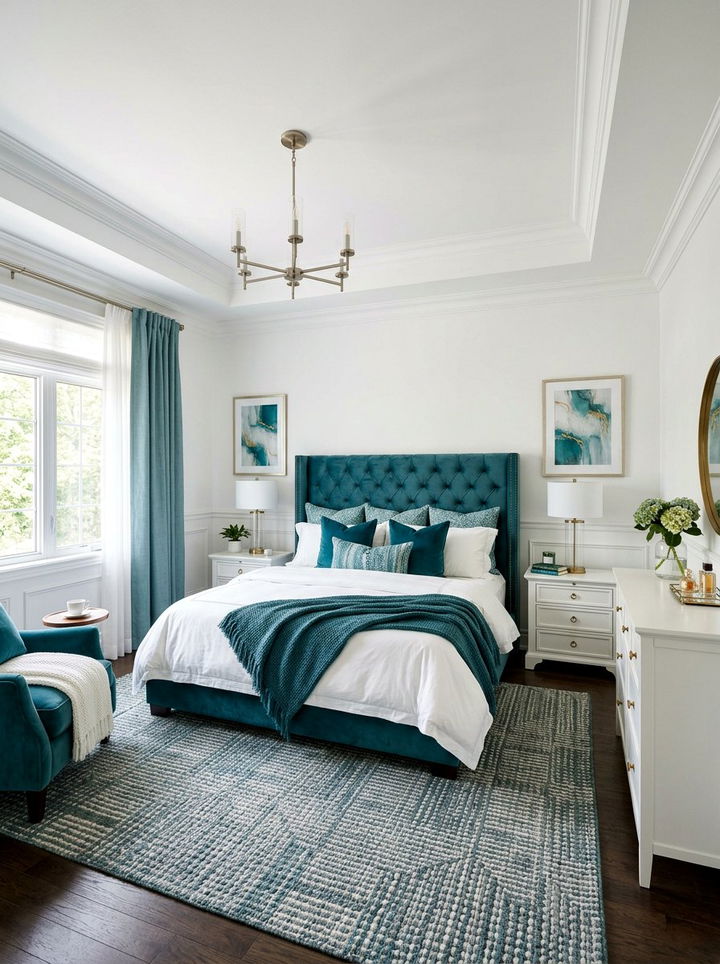 Teal And White Transitional Bedroom - 30 teal and white bedroom ideas