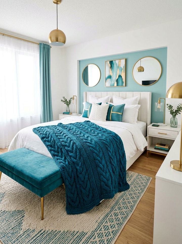 Teal Blue Cable Knit Blanket - 30 bedroom knit blankets