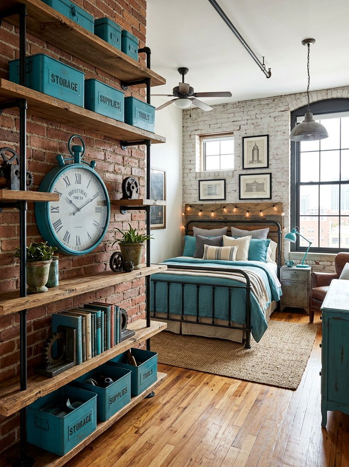 Teal Blue Industrial Decor - 30 industrial blue bedroom ideas