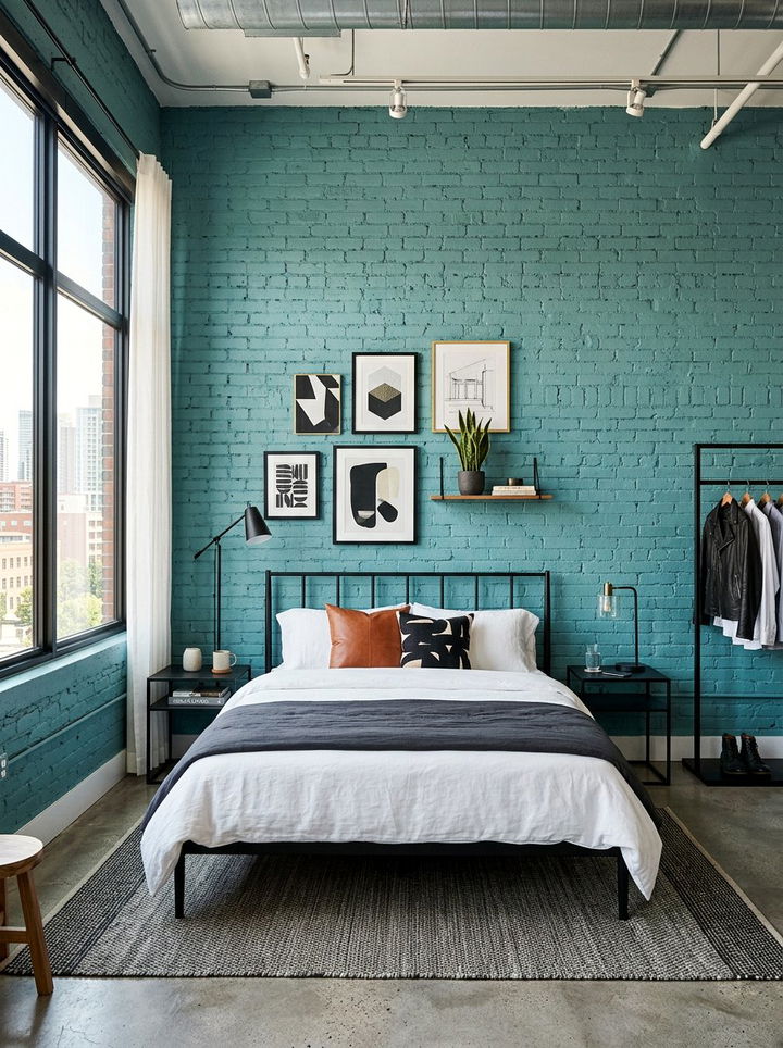 Teal Brick Wall Bedroom - 30 teal bedroom decor ideas