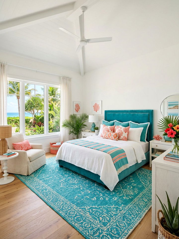 Teal Coral White Bedroom - 30 tricolor bedroom ideas