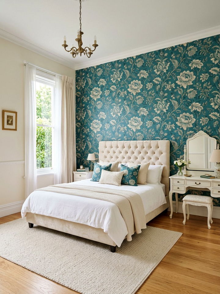 Teal Floral Wallpaper Bedroom - 30 cool teal bedroom ideas
