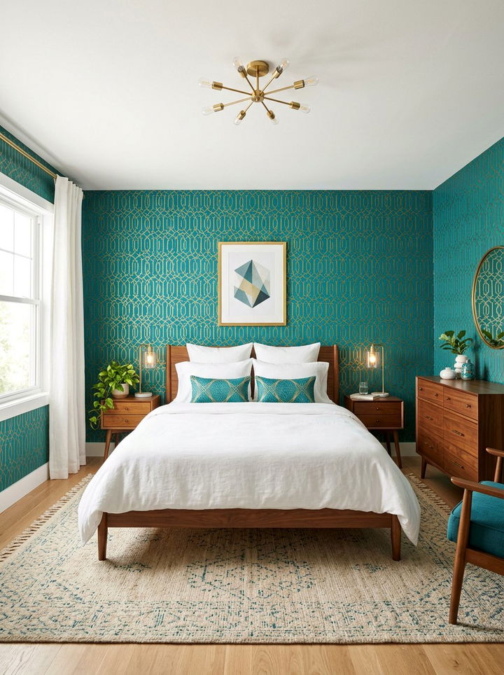 Teal Geometric Pattern Bedroom - 30 cool teal bedroom ideas