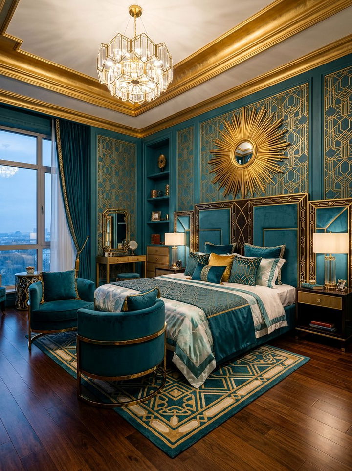 Teal Green And Gold Art Deco Bedroom - 30 green and gold bedroom color combo
