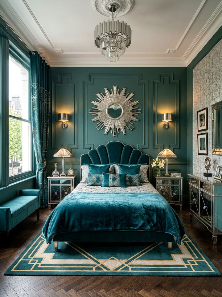 Teal Green Art Deco Bedroom - 30 green bedroom ideas